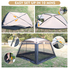 GREGIN Screen House Room 11x11 Ft Mesh Net Tent Canopy Shelter Gazebo, Easy Setup & Waterproof & Sunshade, Suitable for Camping Trip, Backyard, Beach, Picnic - Sand