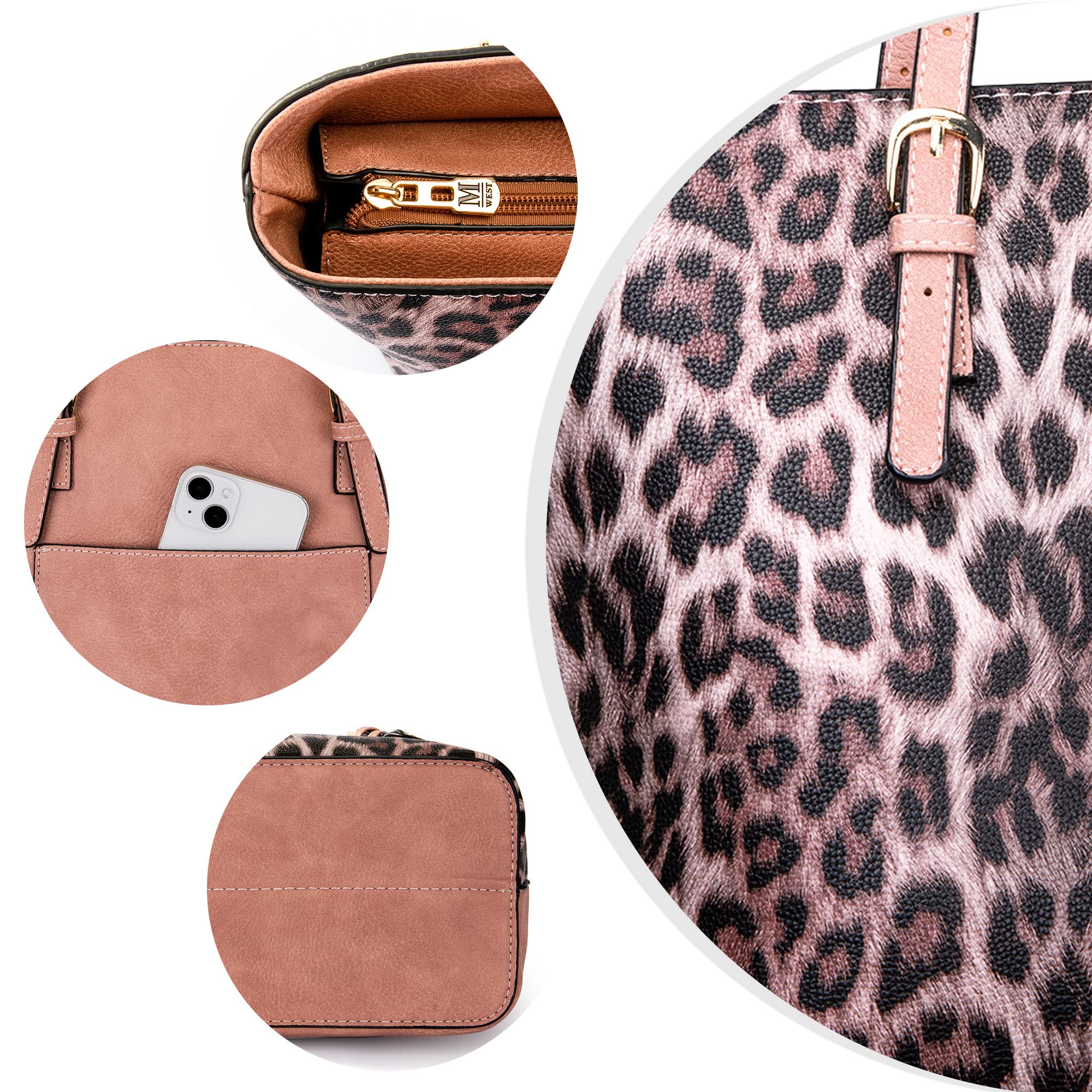 Montana West purses for women purse 3pcs women's purses and wallet set big medium crossbody pink purse Leopard Print gifts western satchel bags leather tote designer handbags hot pink MWC3-G055PK