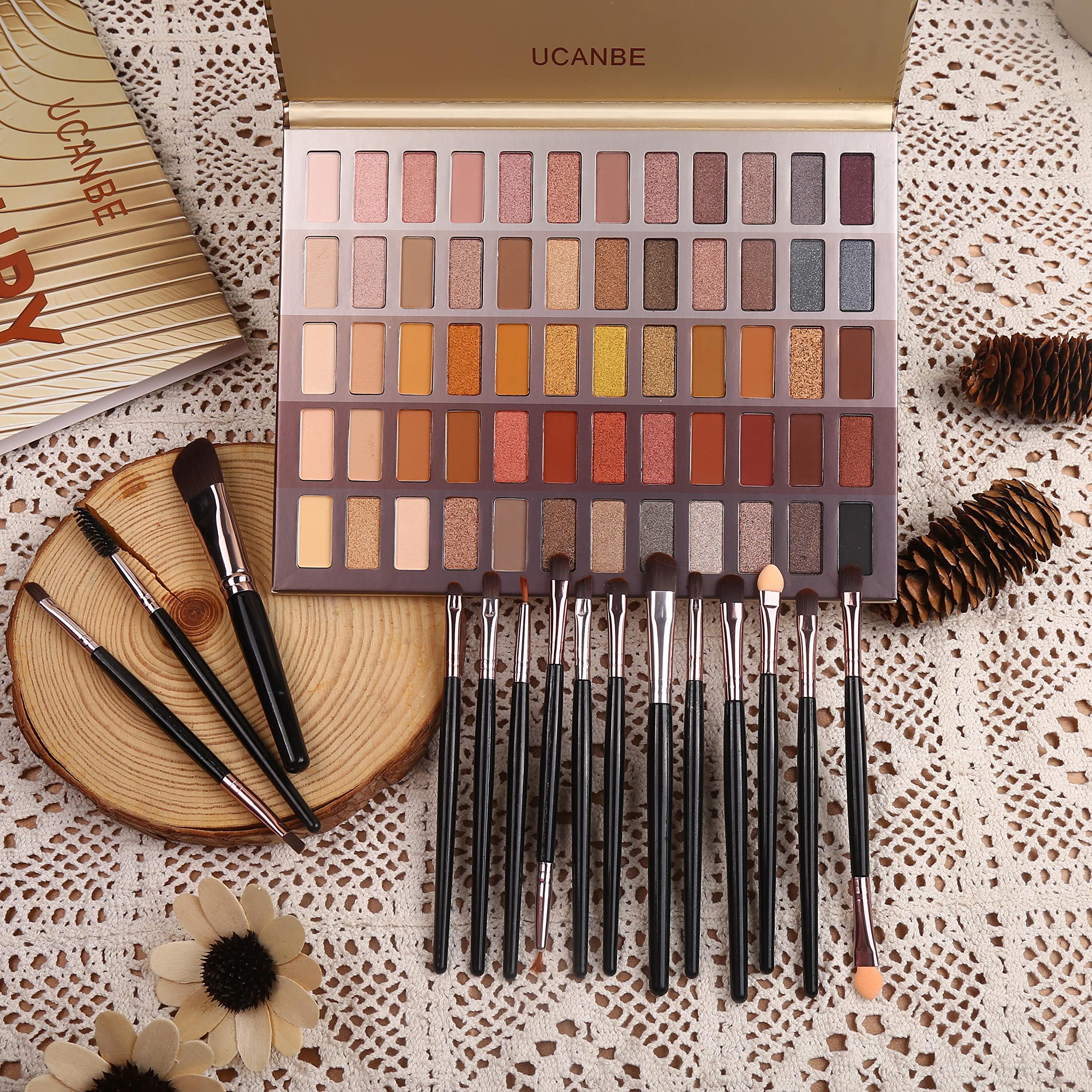 UCANBE 60 Colors Naked Eyeshadow Palette + Makeup Brush Set, All in One Nude Neutral Smokey Makeup Pallet with Brushes, Pigmented Warm Matte Shimmer Powder Eye Shadows Cosmetic Halloween Beauty Kit